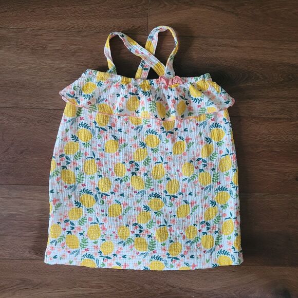 Mud Pie Girls Dress 5T Lemon Floral Ruffle Yellow White Sundress Muslin Cotton - Picture 1 of 12
